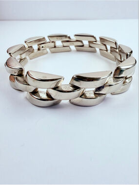 Modernist Bold Chunky 12MM Bar Chain Panther Link Sterling Silver Bracelet Italy